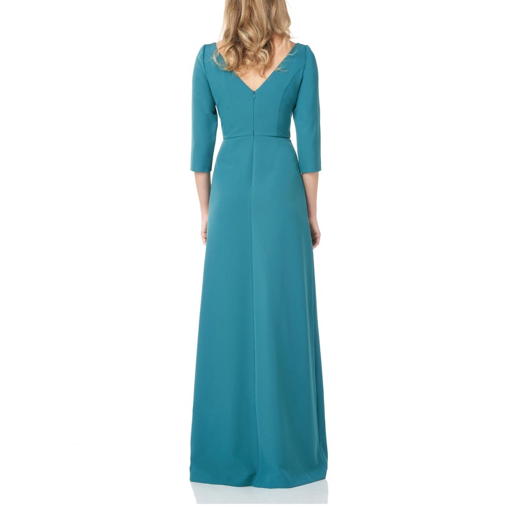 KAY UNGER Dark Aqua Side Slit Gown - Picture 2 of 10